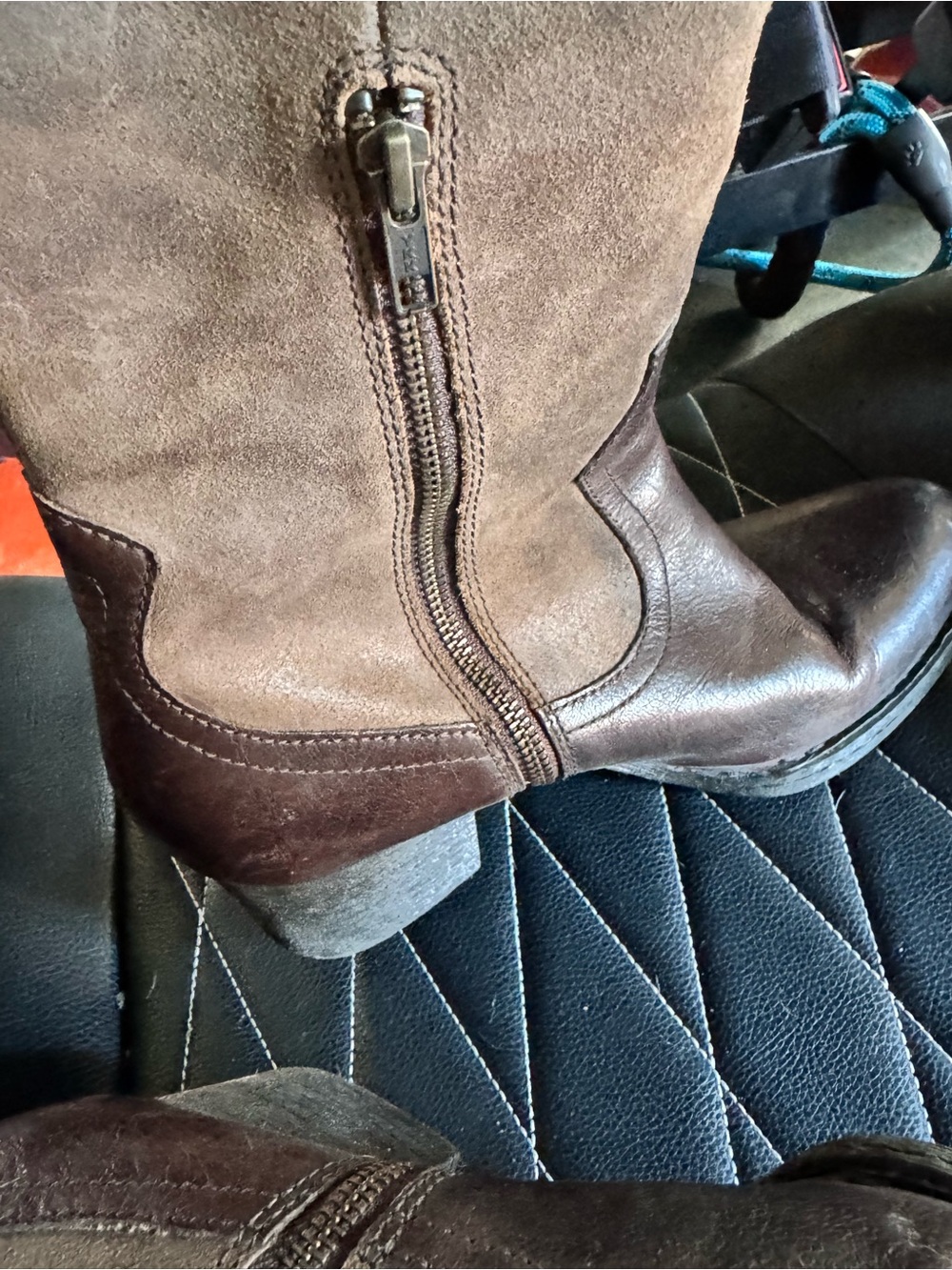 Born Two-Tone Brown Suede & Leather Western Heeled Boots - Picture 6 of 11